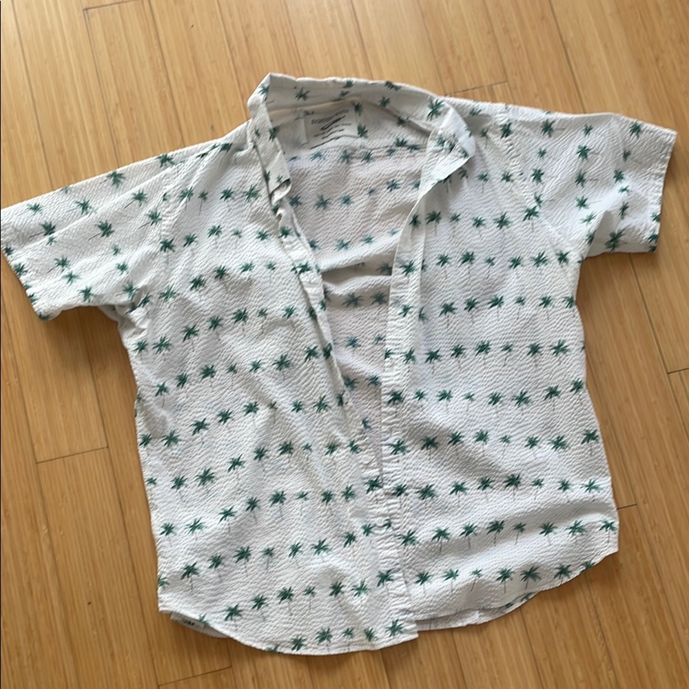 Men's White and Green Palm Tree Shirt